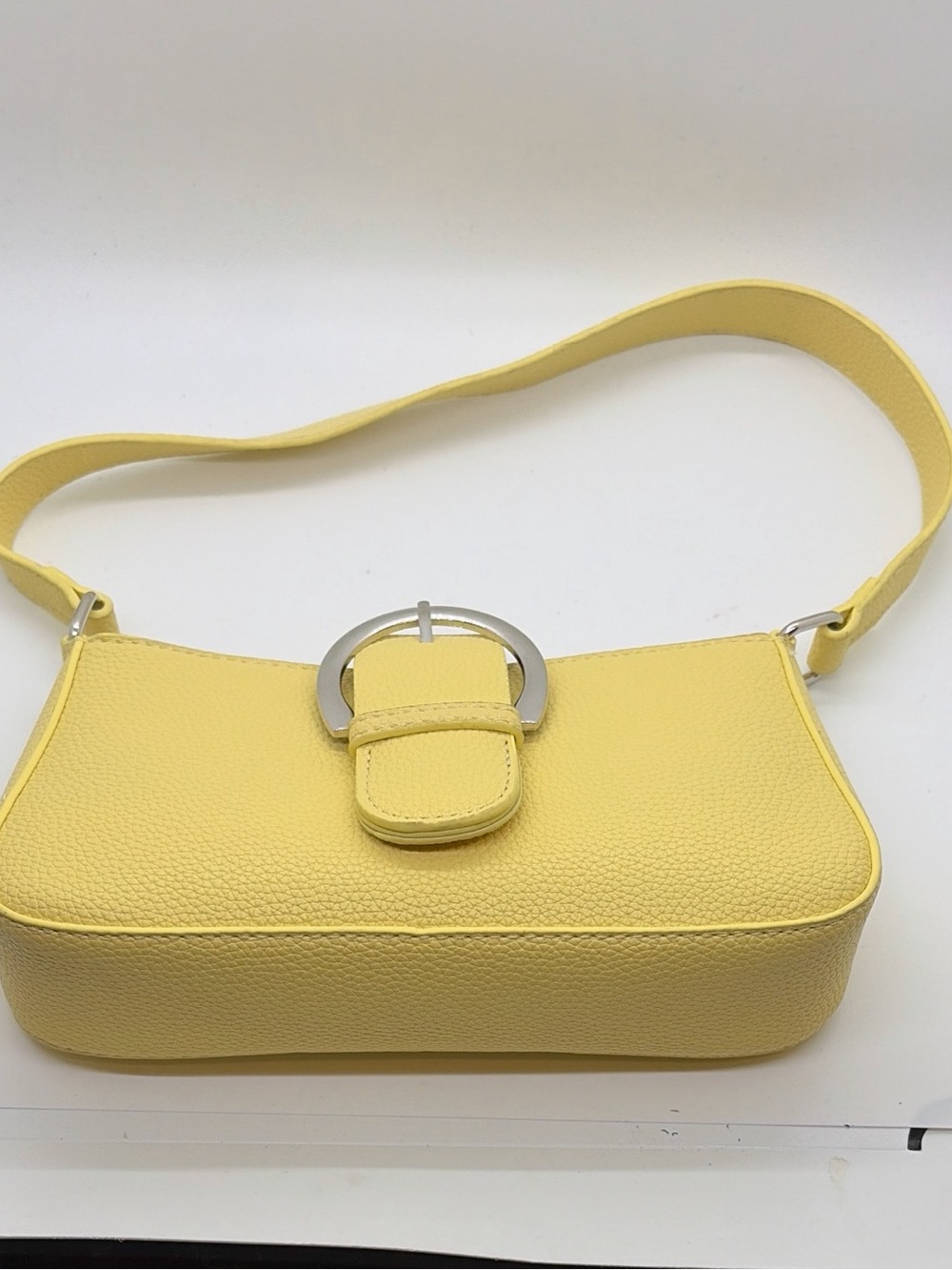 Yellow Leather Shoulder Bag with Buckle Accent